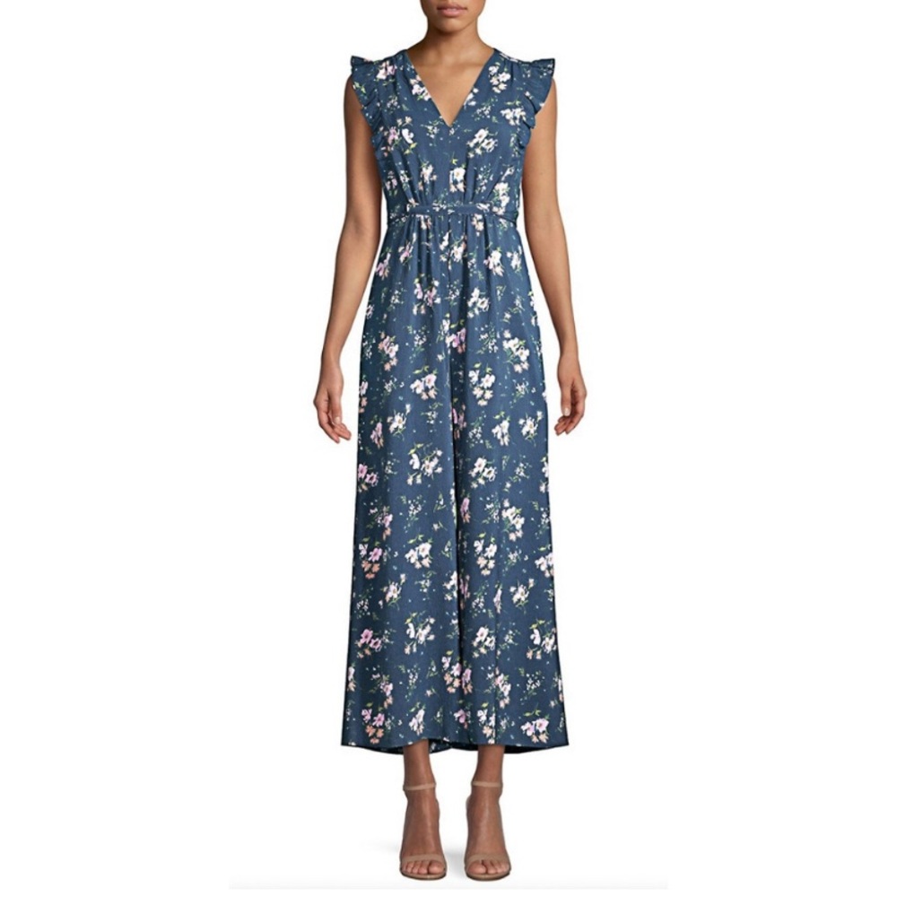 Like new! Rebecca Taylor floral jumpsuit 0 XS turquoise blue green